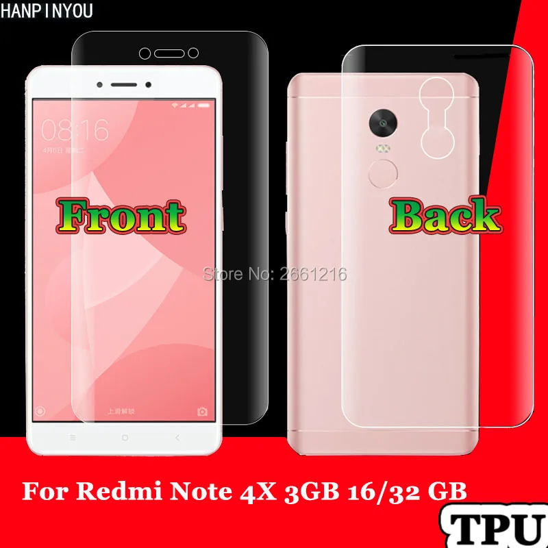 Для Xiaomi Redmi Note 4X 16/32 ГБ 2 шт. = передняя + задняя тонкая полное покрытие от края до