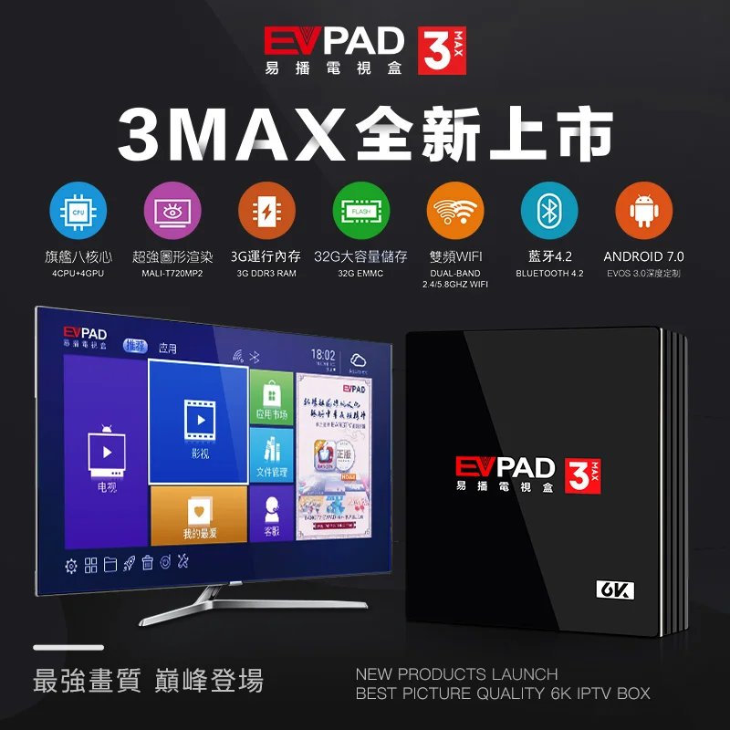 2019 Evpad3 MAX Evpad 3MAX new version 3G DDR3+ 32G EMMC 8 Core HDMI 2.0 4K 1080P Bluetooth Android TV Box with free gift | Электроника