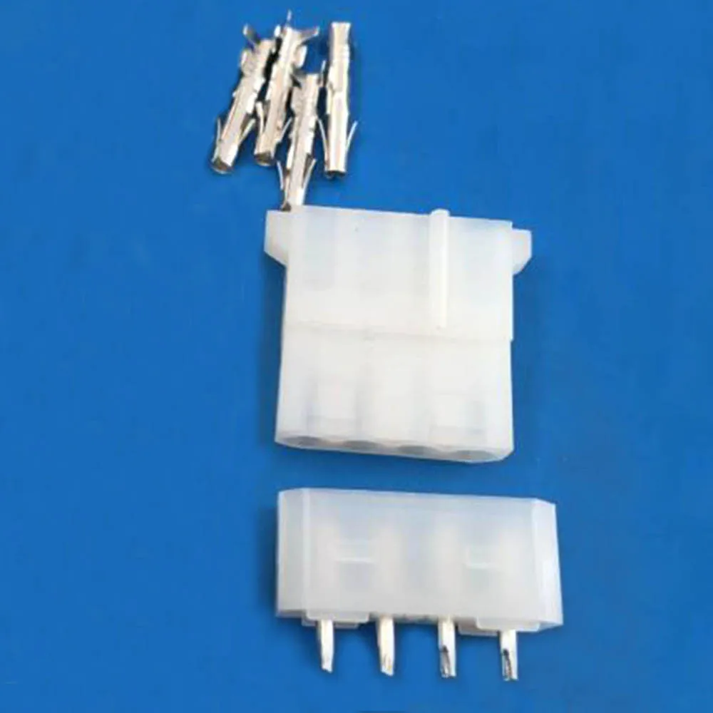 

10 Sets 5.08mm 4 Pin Female D Shape Plug+Straight Pin Welded Plate+Terminal for 18-24AWG Wire 8981 IDE ATX / EPS Power Connector