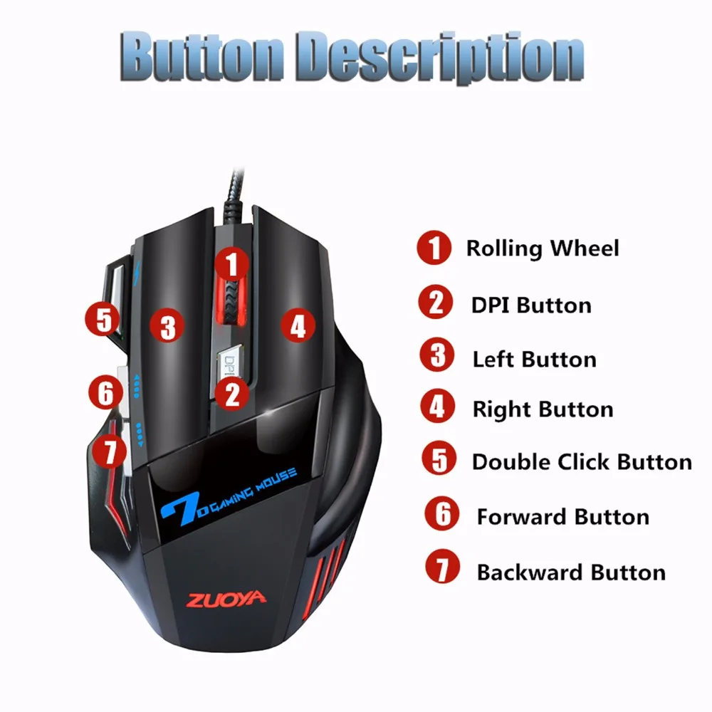 Игровая мышь, 5500 dpi, регулируемая, 7 кнопок, USB, проводная, оптическая, компьютерная, бесшумная, звуковая, мышь, профессиональные геймерские Мыши для ПК, ноутбука