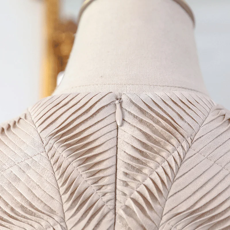 Длинное шелковое платье VOA женское плиссированное большого размера с коротким