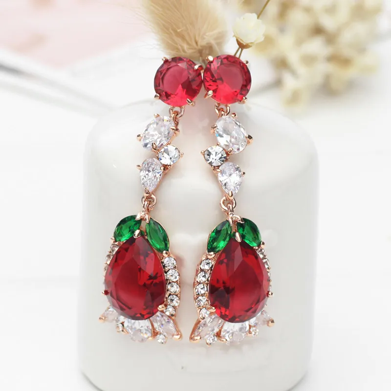 Neoglory Австрия стразы и розовое золото циркониевые серьги-подвески пробы