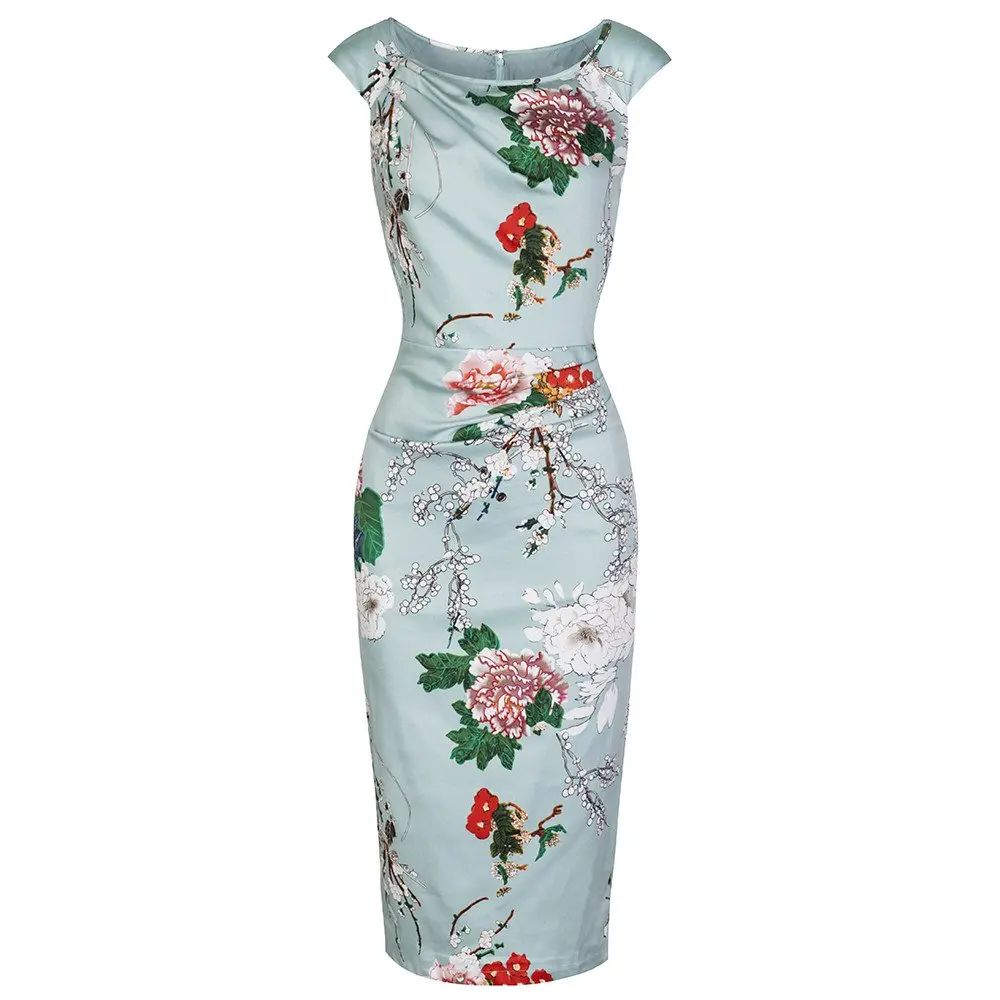 Летнее женское винтажное платье карандаш с цветочным узором 50 s большие размеры