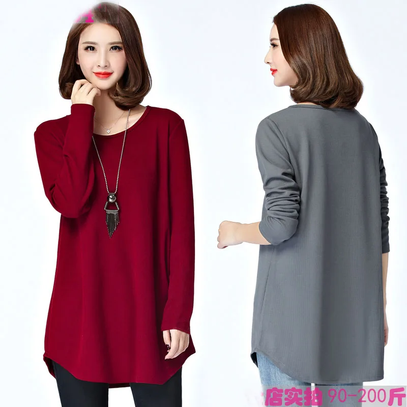 Плюс размер хлопок Женская Толстая Повседневная футболка толстая Осенняя