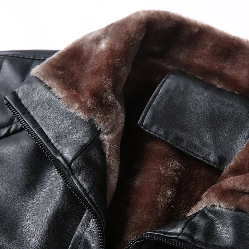 KUYOMENS L-5XL зимняя деловая повседневная кожаная куртка для мужчин толстые
