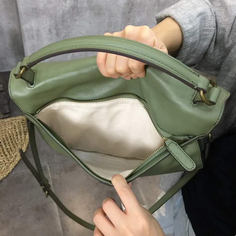 Деловой Повседневный женский портфель из натуральной кожи, женская сумка с замком для путешествий, большая зеленая простая сумка через плечо