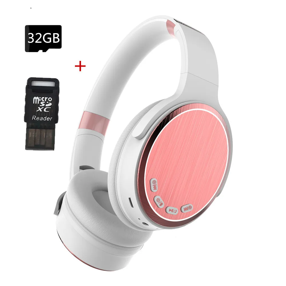 Rose Gold 32GB Беспроводные Bluetooth наушники Hi-Fi стерео бас складные спортивные музыкальные проводные наушники с микрофоном TF слот наушники для телефона ПК - Цвет: Rose Gold 32GB
