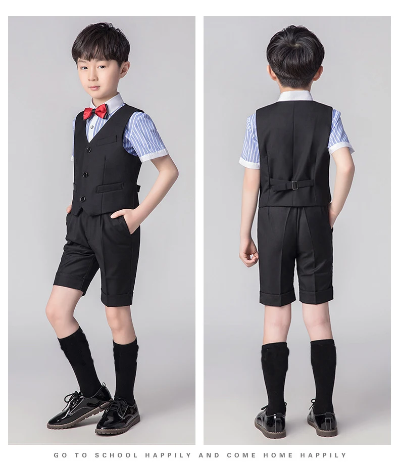 Деловой костюм для мальчиков на лето жилет + шорты бабочка детский комплект