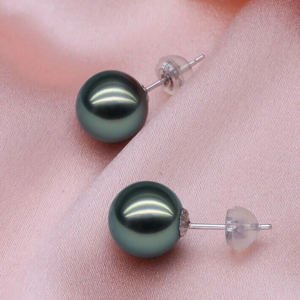 Серьги из белого золота диаметром 7 9 мм с черным жемчугом|malachite earring|malachite greenmalachite
