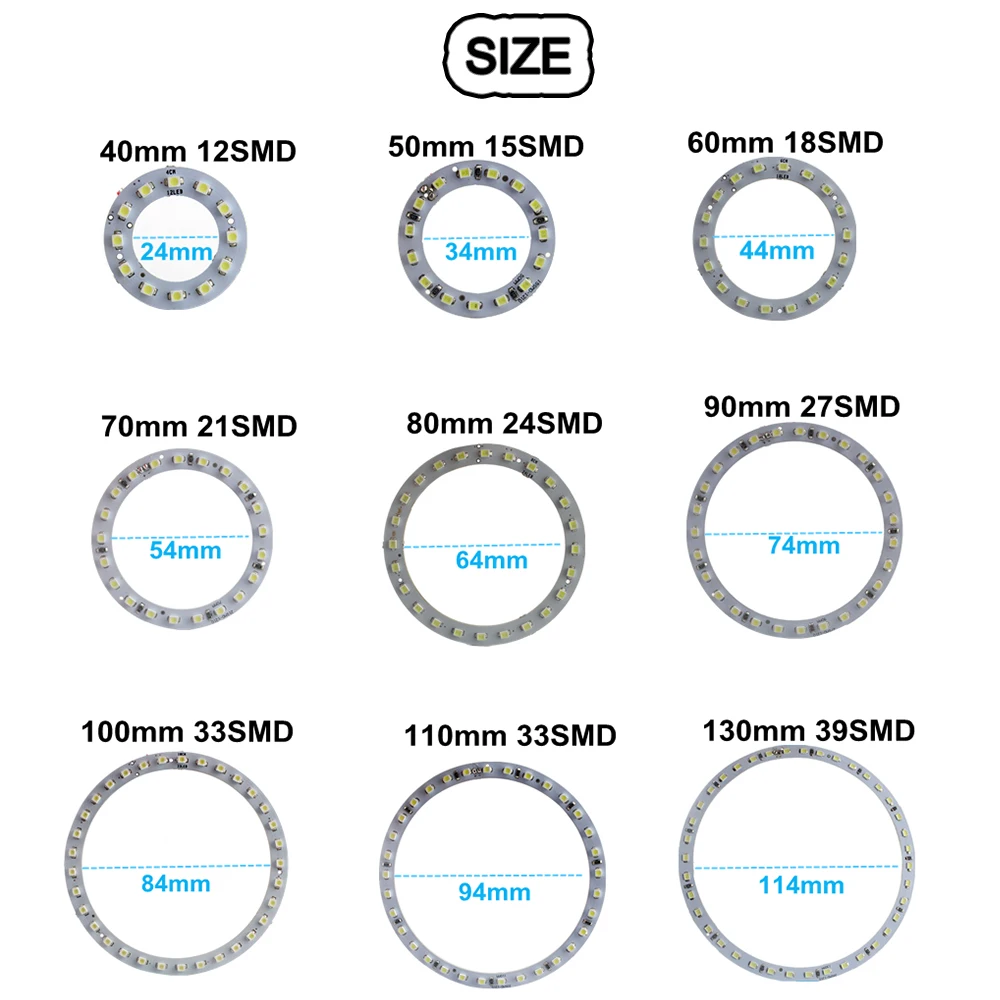 4 шт. (2 набора) 12V 1210 Светодиоды SMD Ангел глаз светодиодные Halo кольца 40 мм 50 60 70 80 90 100