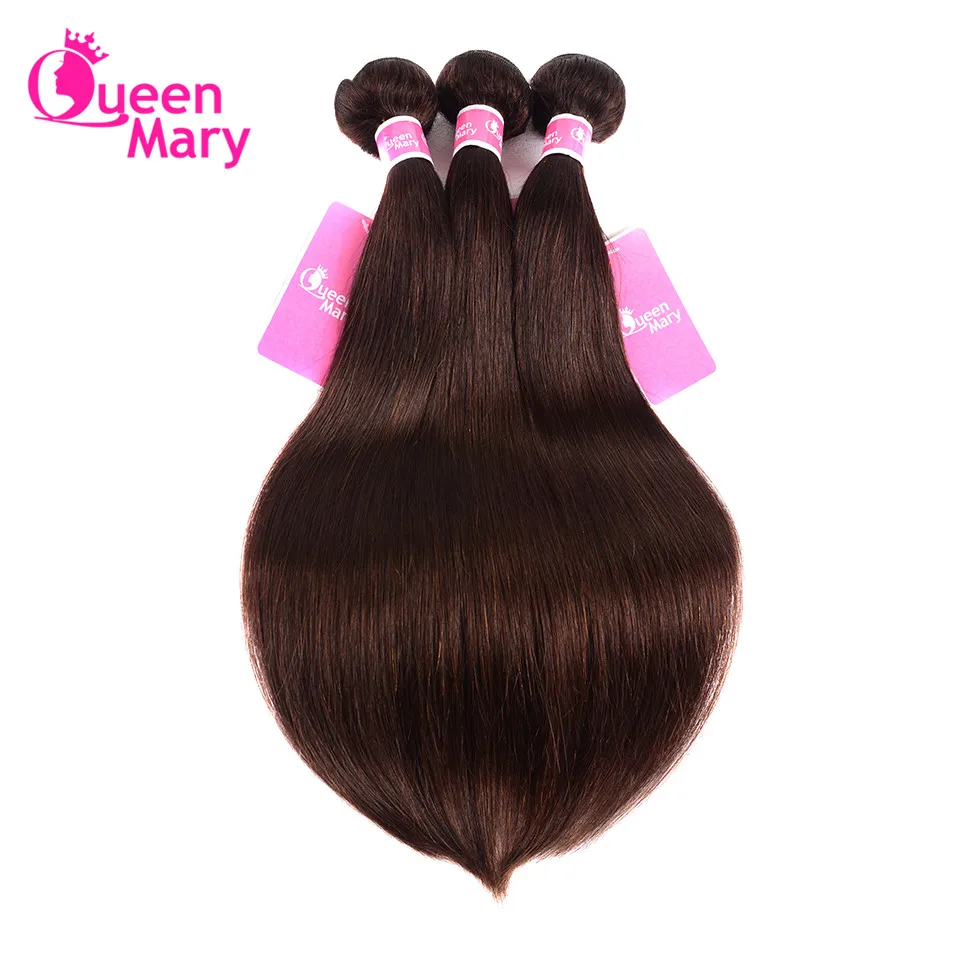 Brazilian Straight Hair Bundles With Closure #2 Dark Brown Human 3 Queen Mary Non Remy Extension | Шиньоны и парики