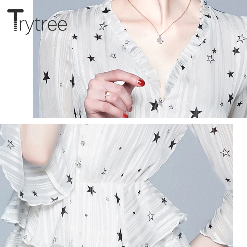 Trytree/летнее женское платье повседневное с v образным вырезом каскадными оборками