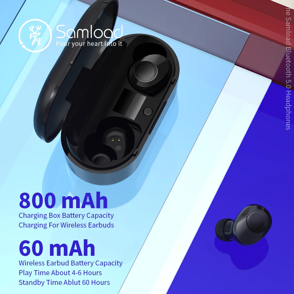 Samload Bluetooth 5,0 наушники настоящие беспроводные стерео наушники с дисплеем питания зарядная коробка для iPhone X Xiaomi sony гарнитура