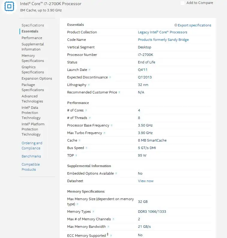 Процессор Intel Core i7 2700K 3,5 GHz четырехъядерный процессор LGA 1155 cpu SR0DG настольный компьютер