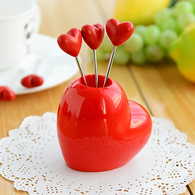 2016 Новинка Дизайн с сердечком фрукты Палочки s вилки салата Вилка Торт Тестер