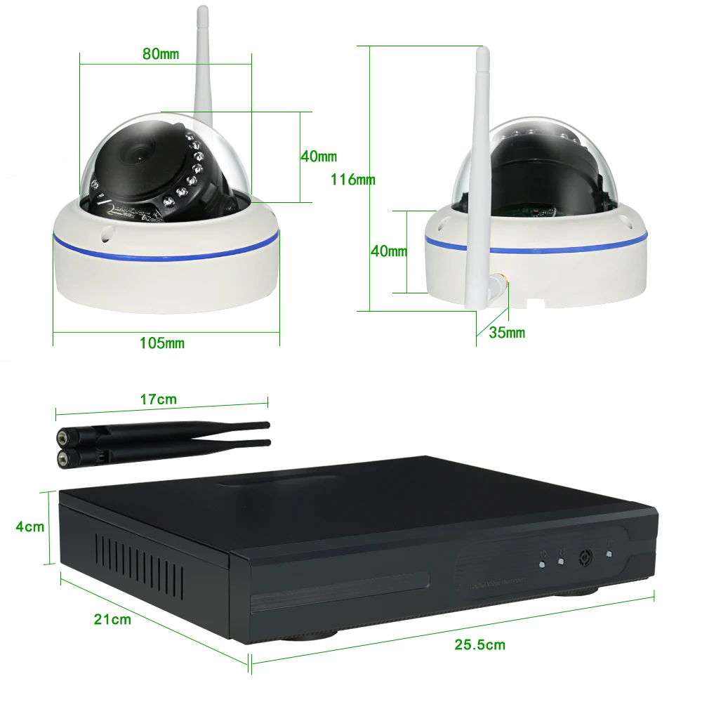 4 канальная Беспроводная система видеонаблюдения 1080P H.265 NVR Wi Fi 2.0MP Антивандальная