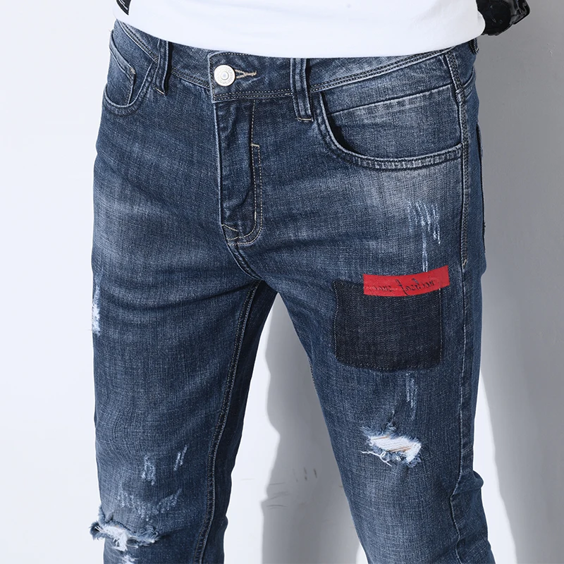 Поле База Марка BlueJeans Для мужчин высокое качество Slim Fit дизайнер Denim Джинсы