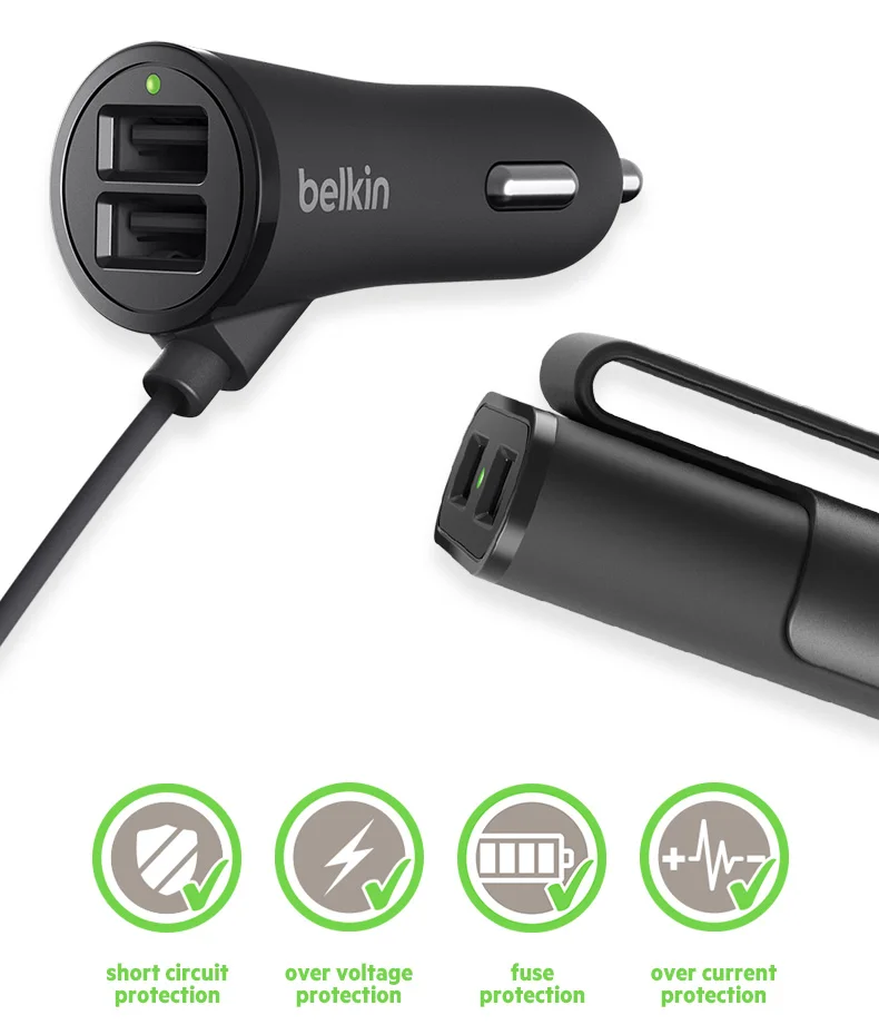Belkin оригинальный 4 Порты и разъёмы Универсальный быстрый автомобиль Зарядное