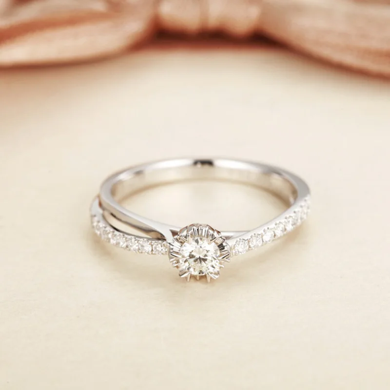 Гарантированное чистое 18K твердое белое золото 0.12CT SI H Алмазные обручальные