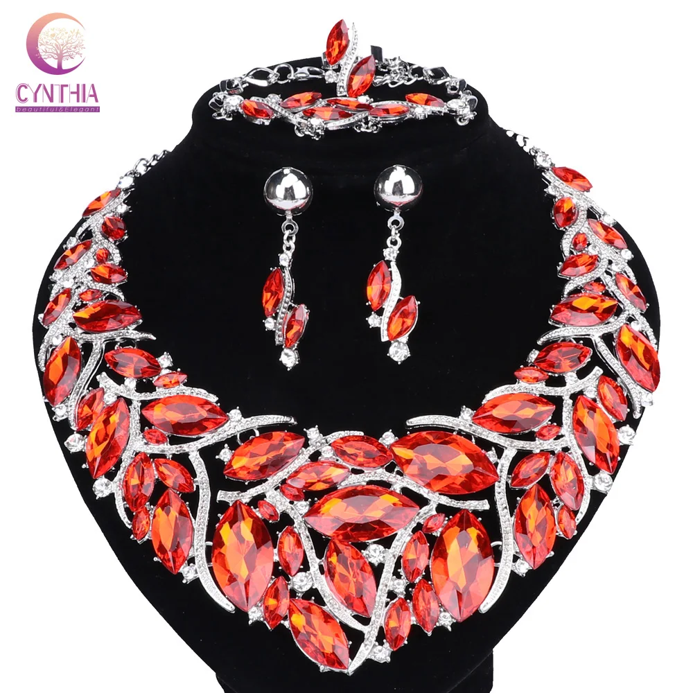 Женский свадебный комплект ювелирных изделий свадебное хрустальное ожерелье