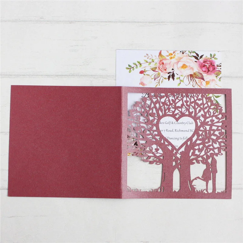 Бордовый пригласительный Брак День Святого Валентина поздравительная открытка