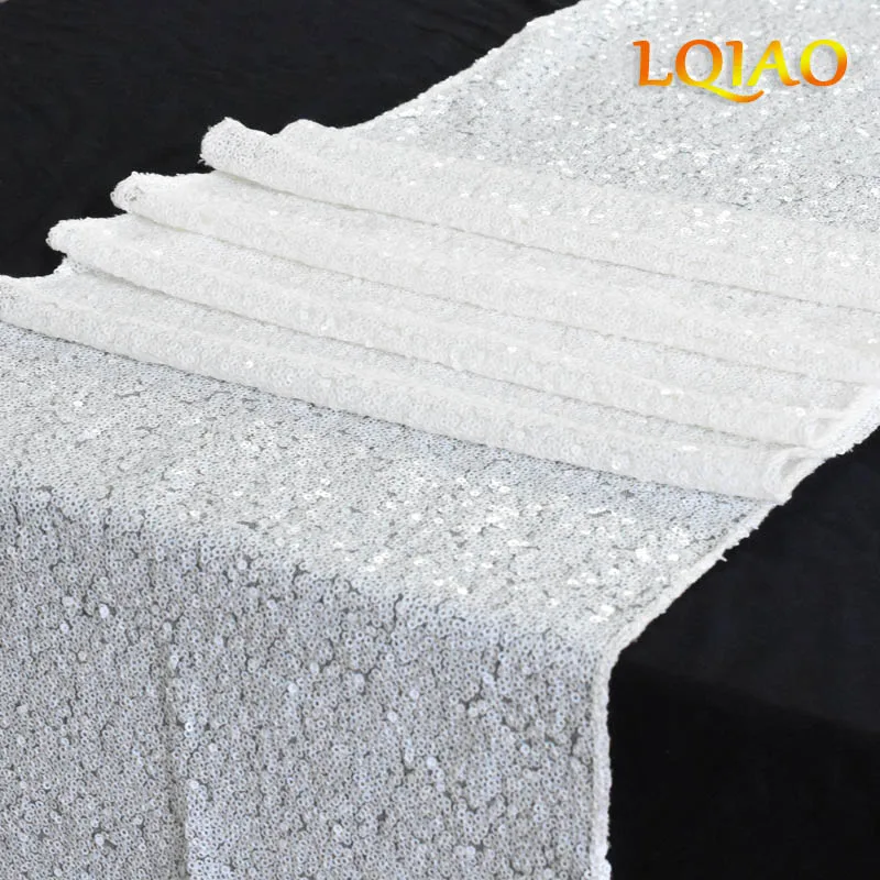 White 12x72/12x108 блестящие розовое золото/серебро/темно-синий/розовые/Красные ковровые дорожки на стол для свадебной вечеринки Рождественское украшение chemin de table mariage - Цвет: White
