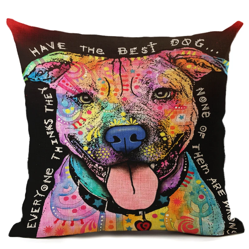 Мультяшный стиль Цветная собака 3 с принтом льняной Хлопковый чехол для подушки