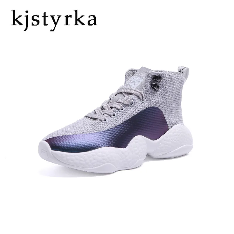 Kjstyrka, фирменный дизайн, высокое качество, весна/осень, Повседневные Дышащие женские кроссовки на шнуровке, женские нескользящие кроссовки с амортизацией - Цвет: Серый