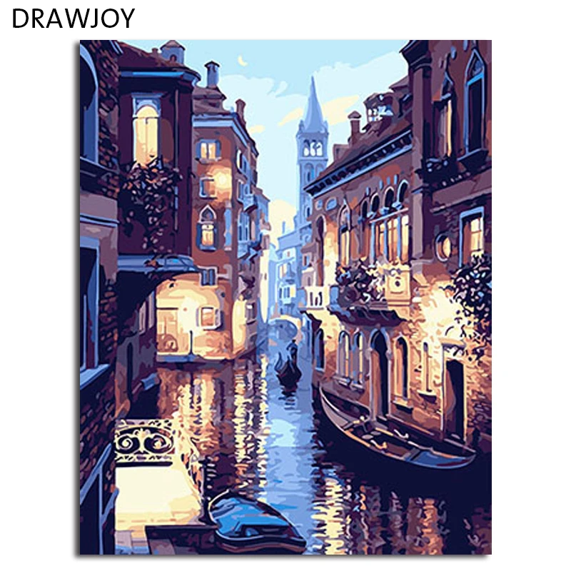 DRAWJOY в рамке Венецианский пейзаж DIY живопись по номерам живопись и каллиграфия DIY Цифровая живопись по номерам домашний декор