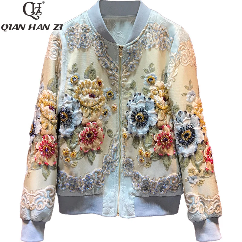 

Qian Han Zi fashion designer short coat French retro court jacquard gorgeous Baseball jacket Beaded jacket, female, high quality