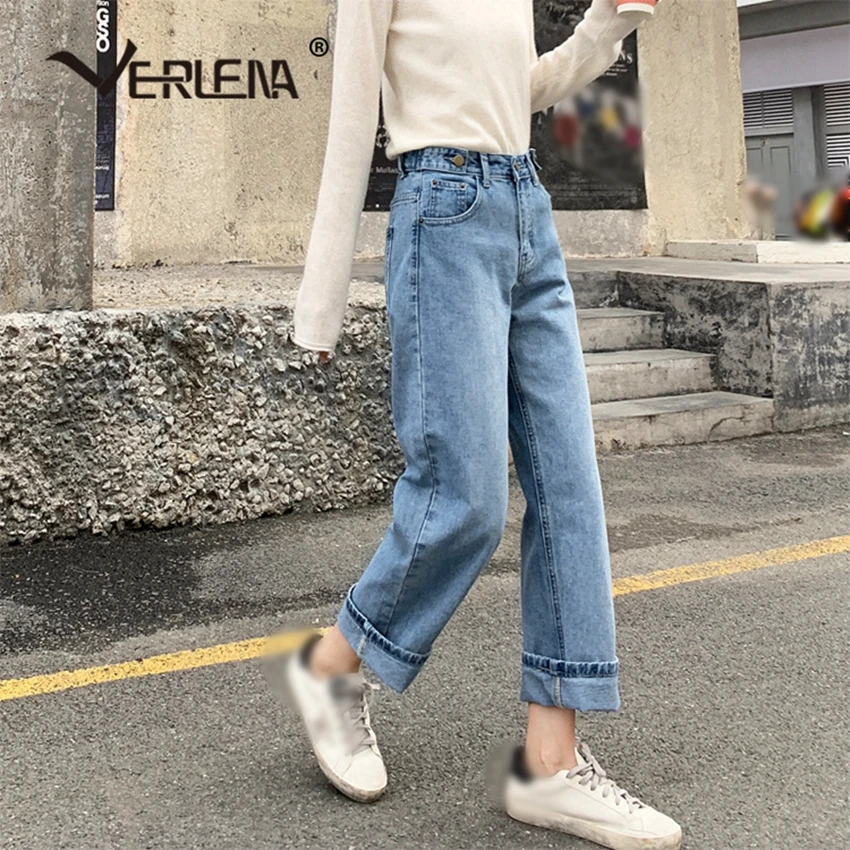 Verlena 2019 свободные бойфренд с высокой талией джинсы для женщин прямые брюки на