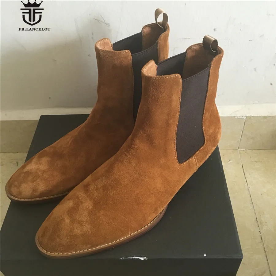 Роскошные тонкие мужские ботинки Челси ручной работы коричневого цвета без