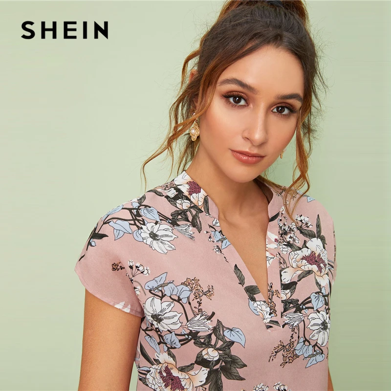 SHEIN Модный летний топ с v-образным вырезом и рукавами-крылышками и цветочным принтом, Женские топы и блузки