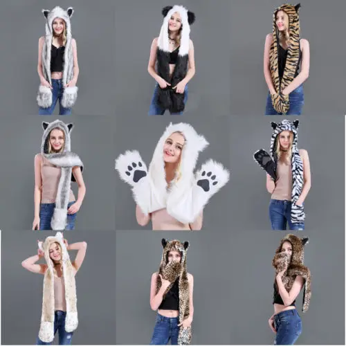 Pudcoco милый мультфильм животных шляпа плюшевая шапочка флисовая зимняя теплая пушистая шапка с капюшоном наушник
