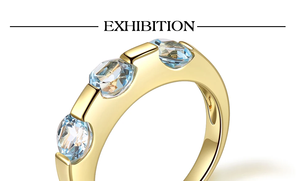 Hutang Engagement Women's Ring 1.77ct Natural Gemstone Blue Topaz Yellow Gold Solid 925 Sterling Silver Rings Fine Jewelry Gift