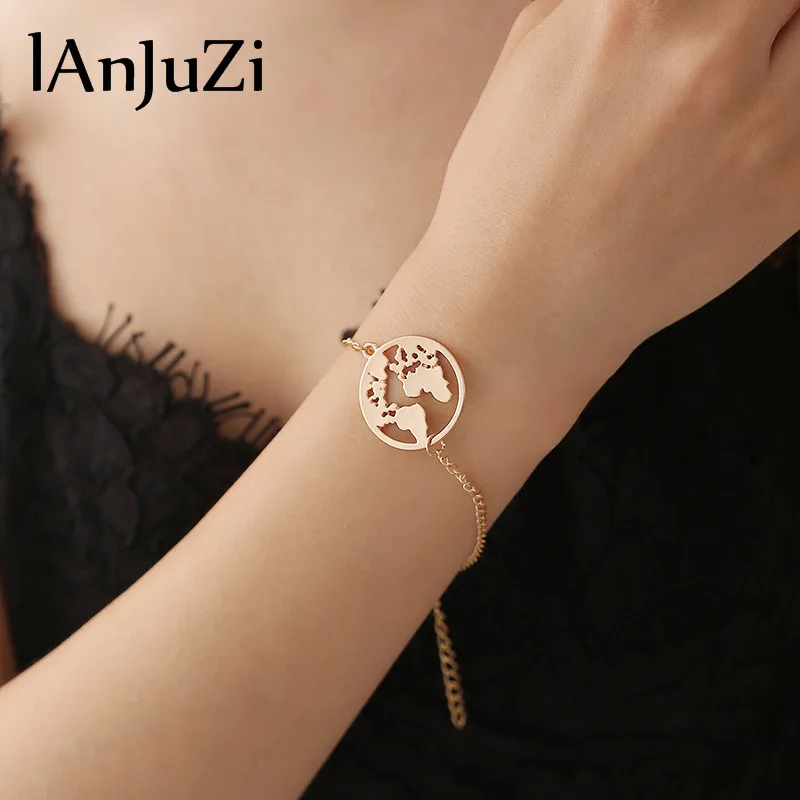 World Map Stainless Steel Bracelets For Women Simple Adjustable Gold Silver Vintage Jewelry Earth Day Gifts Christmas | Украшения и