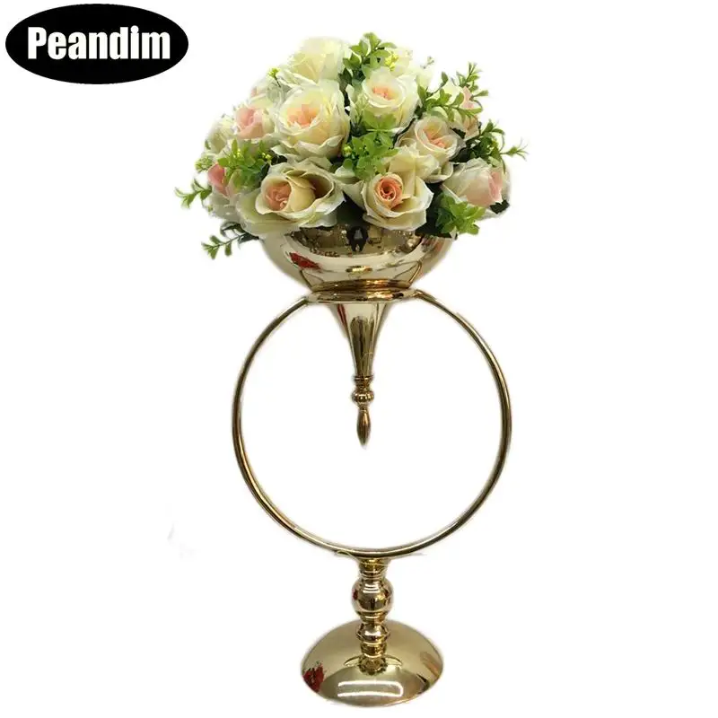 

PEANDIM Romantic Gold Flower Vase Wedding Table Centerpieces Flower Pot Party Road Lead Flower Holder For Home Decoration 10PCS