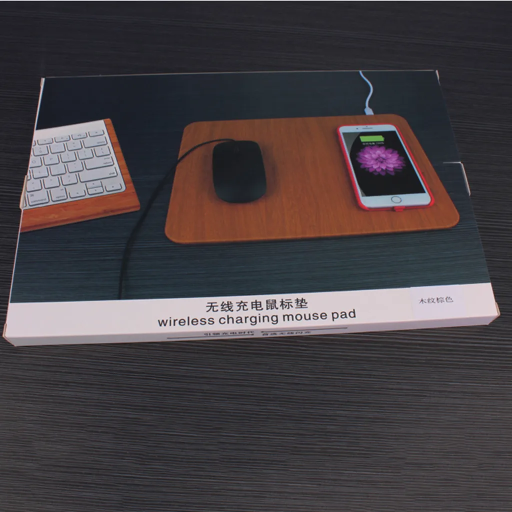 5 Вт Беспроводная зарядка USB PU + деревянная мышь/Коврик для Мыши ПК ноутбука 30x22 см