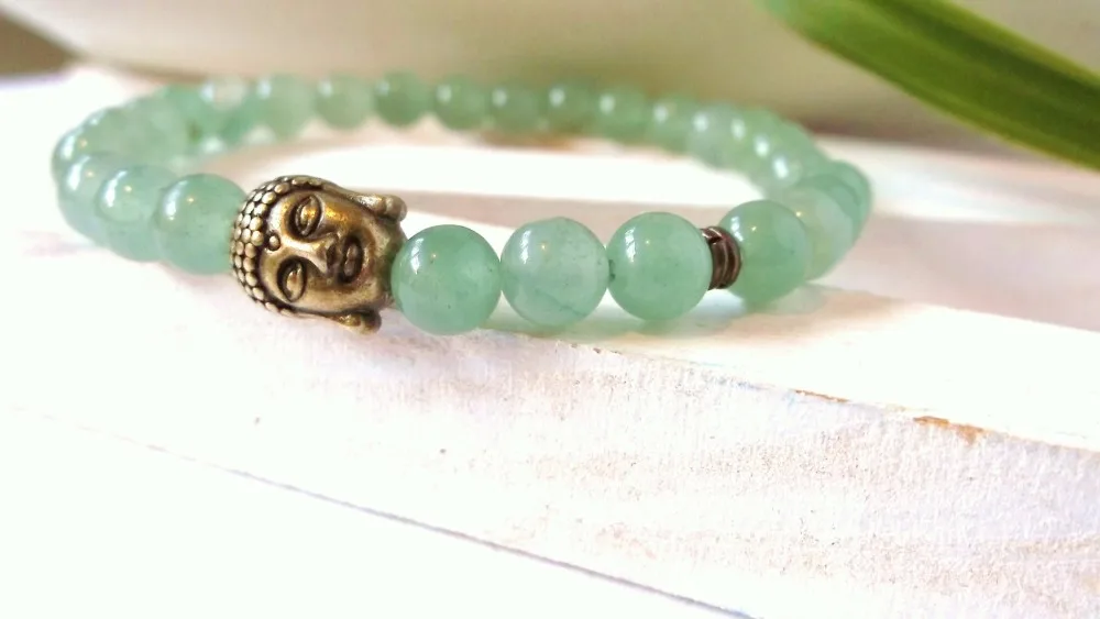 Зеленый авантюрин натуральный камень браслет Йога медитация Будда процветание