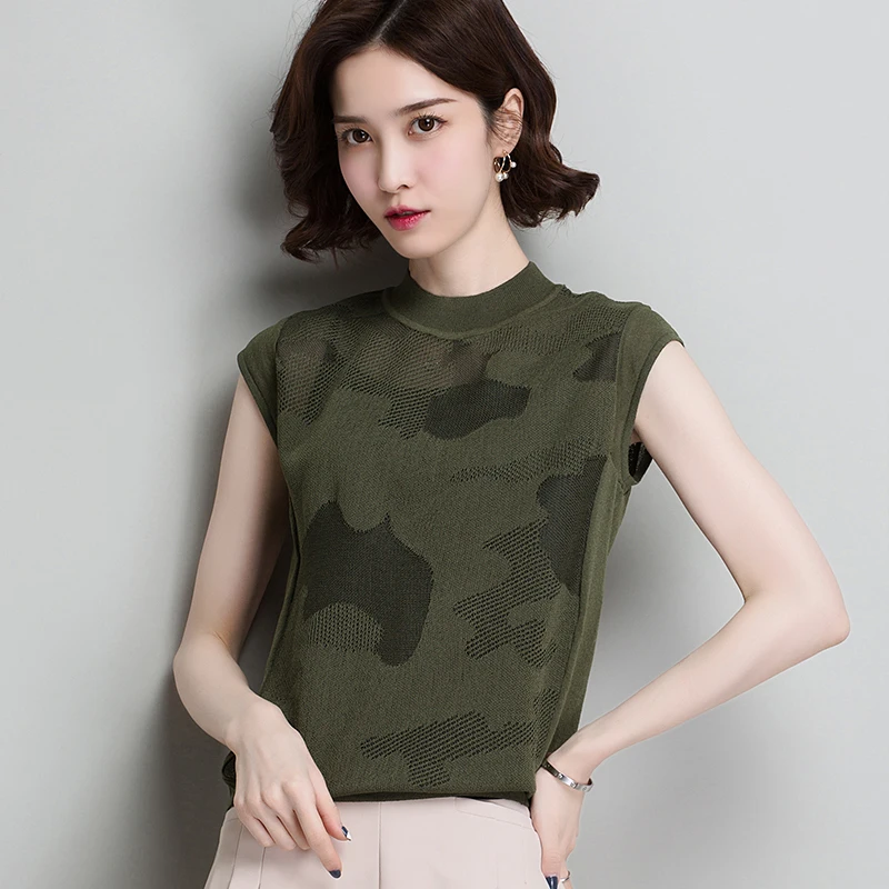 Летний женский трикотажный базовый топ без рукавов тонкий вязаный жилет