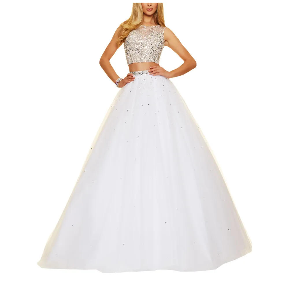 Кристаллы белого двух частей дешевые пром dress длинные полые назад a line тюль