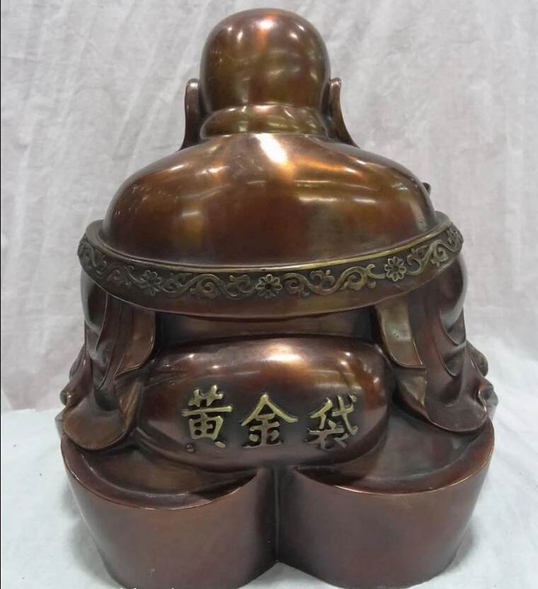 song voge gem S3002 12&quot China Pure Bronze Buddhism Happy Laughing Maitreya Buddha Statue Monkey Bag | Дом и сад