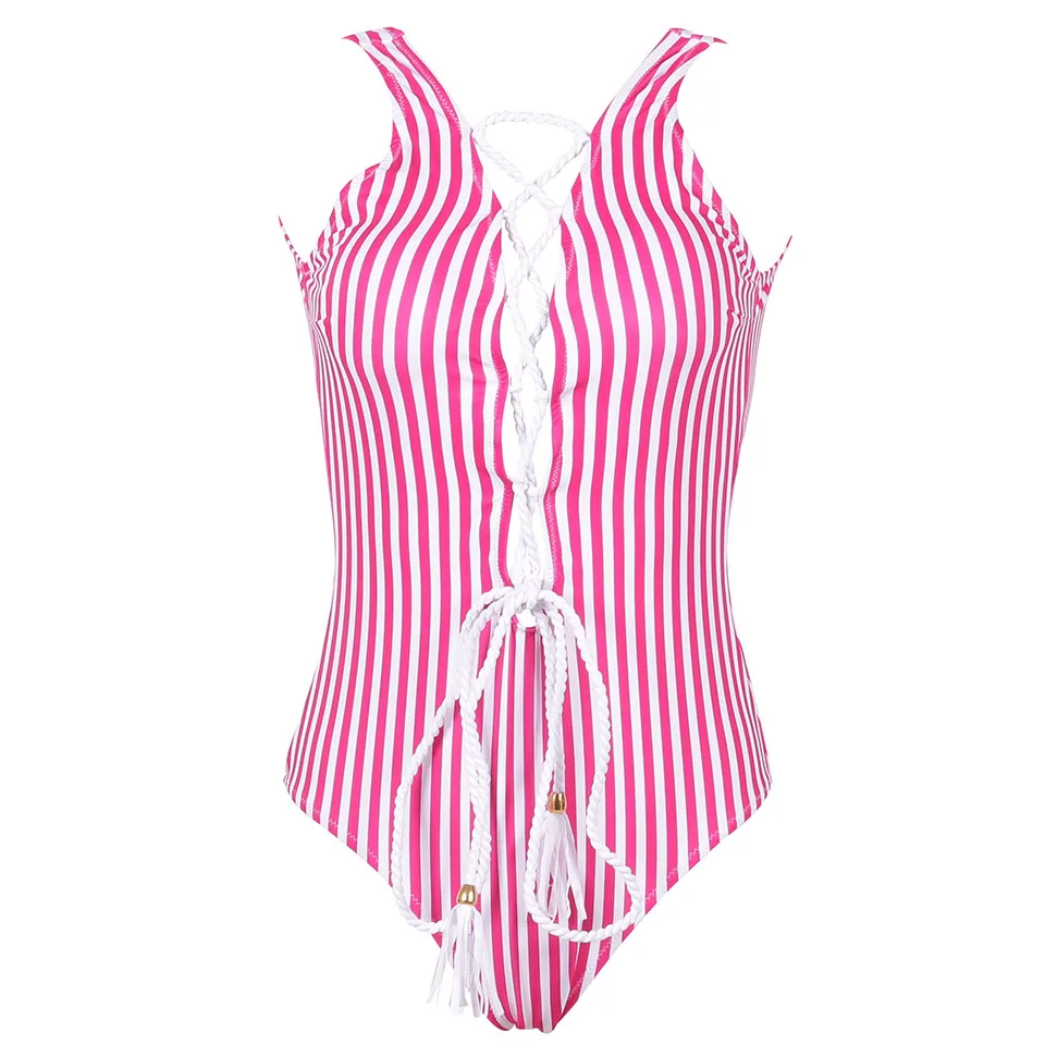 Новинка 2019 пикантный полосатый слитный купальник TCBSG женский летний бандажный