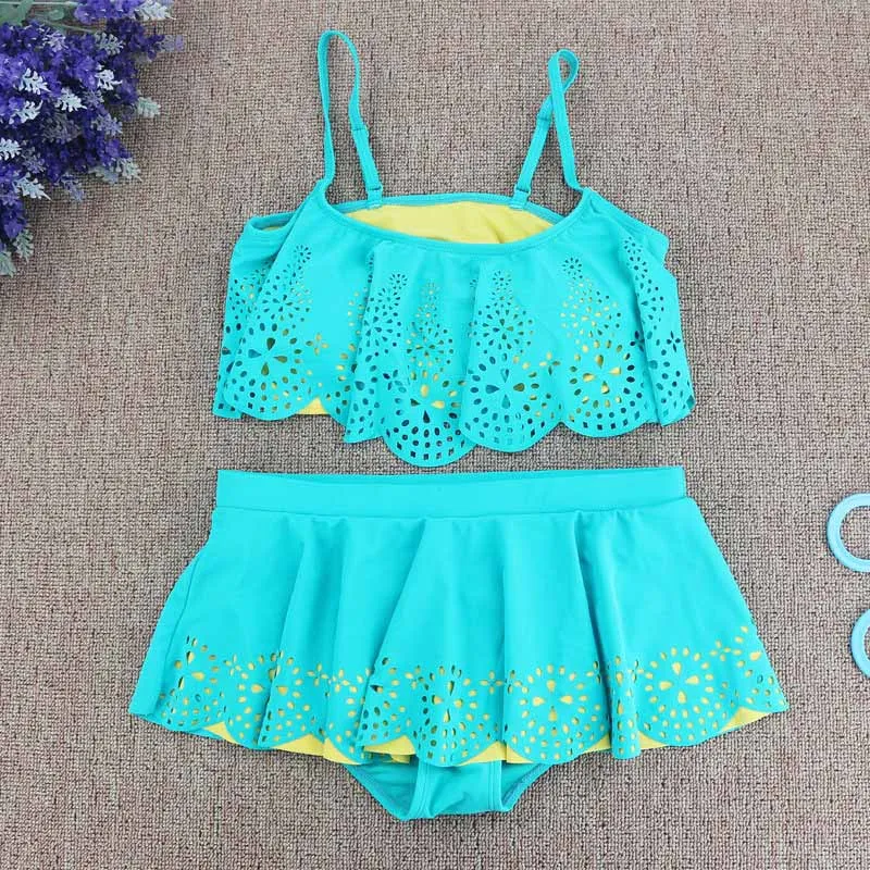color Новые купальные костюмы для девочек купальный костюм из двух предметов детские купальные костюмы с вырезами одежда для купания для девочек возрастом от 12 до 16 лет - Цвет: color