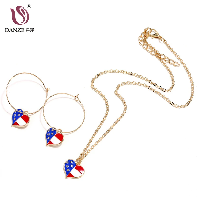 DANZE Hot Selling Jewelry Set Heart LOVE America Gold Color Circle Drop Earrings Pendant Necklace for Girls | Украшения и