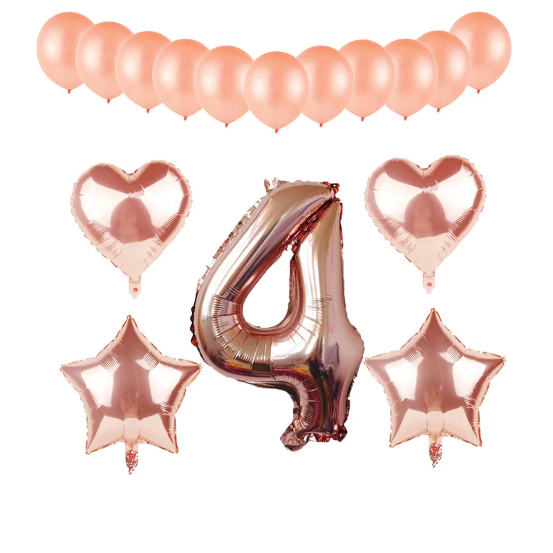 Rose Gold number 1 2 3 4 5 6 7 8 9 Heart Star Foil balloons kids Birthday Party Decoration Baby Shower supplies Latex Balloon | Дом и сад