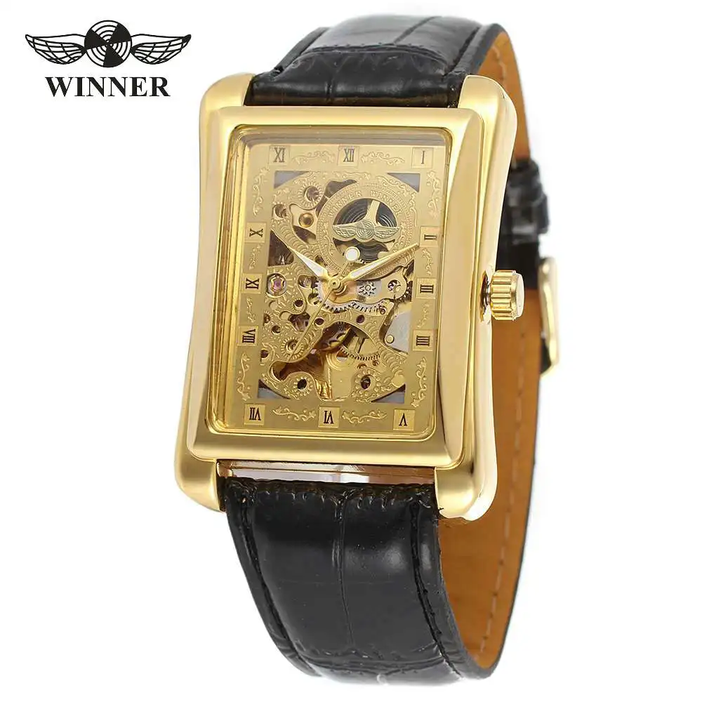 WINNER Роскошные унисекс Мужские Золотые Скелет автоматические механические часы