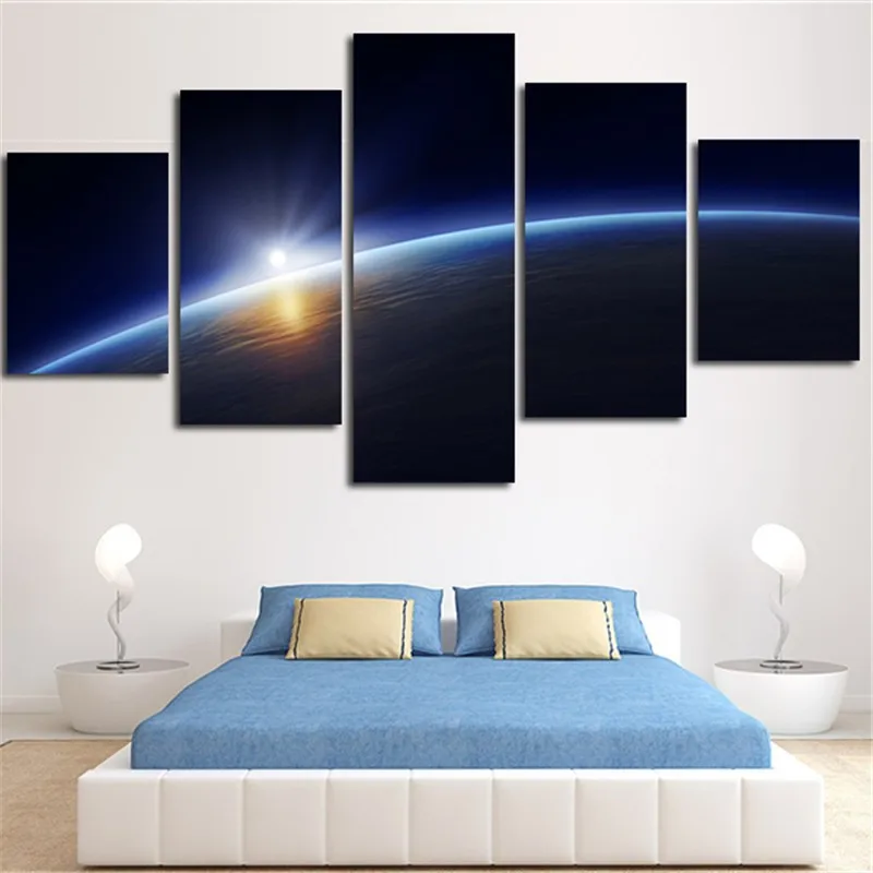 

Modular Home Decor Canvas Paintings Frame Living Room 5 Pieces Earth Milky Way Space Poster HD Prints Planet Pictures Wall Art