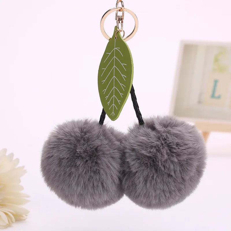 Original Cute Faux Rabbit Fur Ball Pompom Cherry Fluffy Pompon Key Chain Pom Toy Keyring Bag Charms Car Trinket | Украшения и