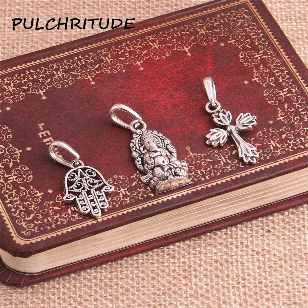 PULCHRITUDE 10 комплектов металлический сплав старинные серебряные бусы Подвеска Крест Хамса ручной Шарм Модный кулон бусины Diy Ювелирные изделия Makingc2077